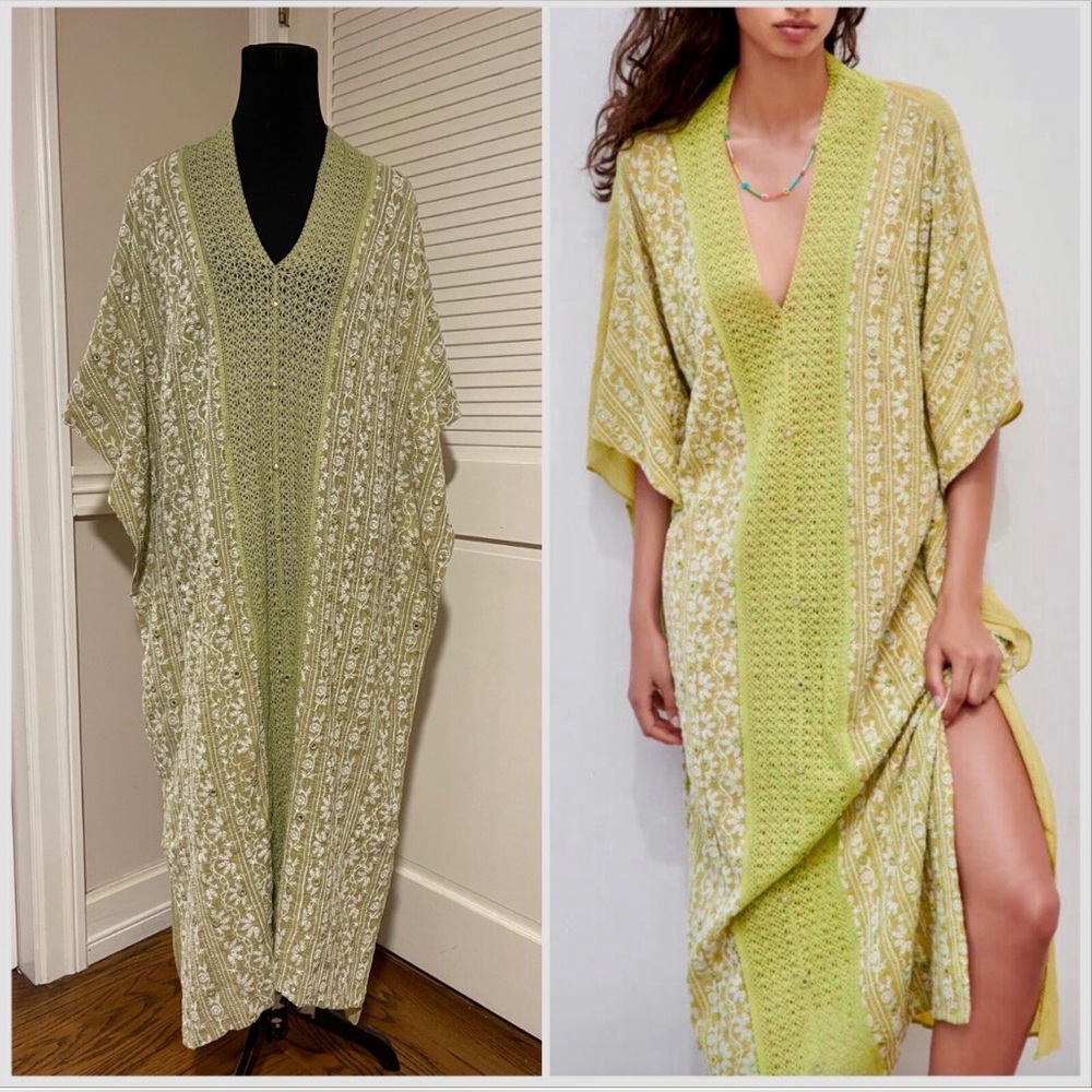206 // EUC ZARA Embellished Rayon Kaftan Dress • Size Large